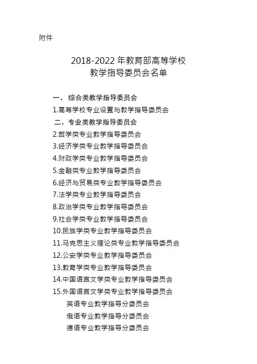 2018-2022年高等学校教学指导委员会名单