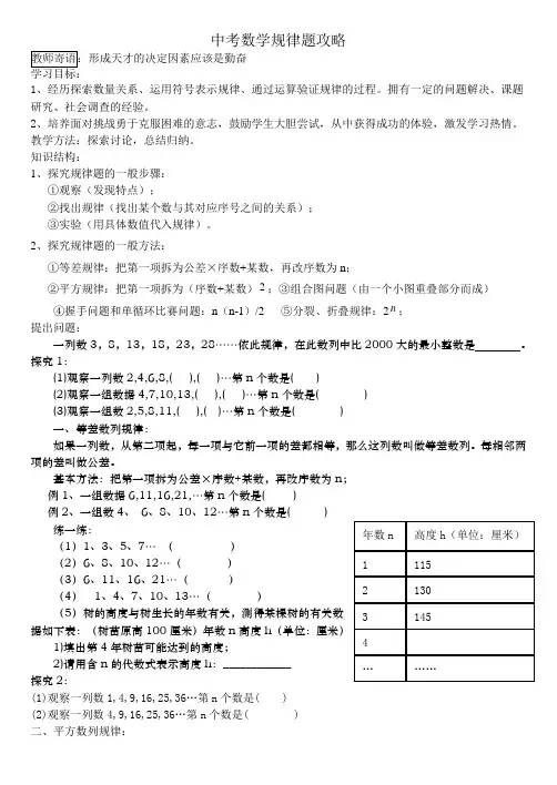 中考数学总复习规律题攻略导学案