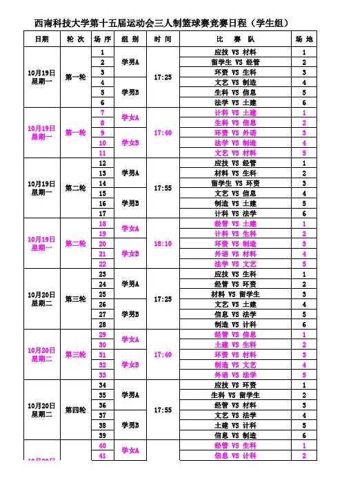 三人制篮球竞赛日程安排表