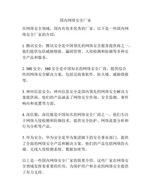 国内网络安全厂家