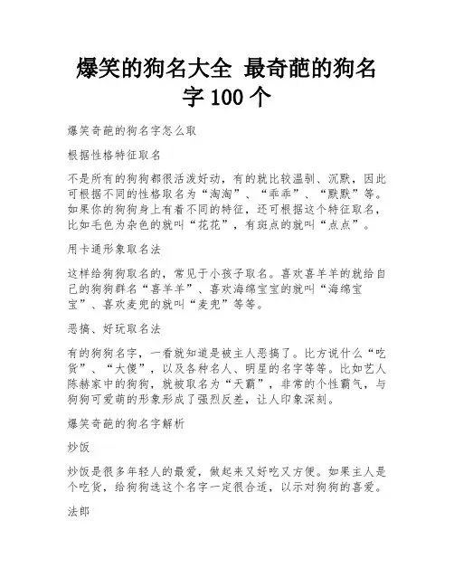 爆笑的狗名大全 最奇葩的狗名字100个 