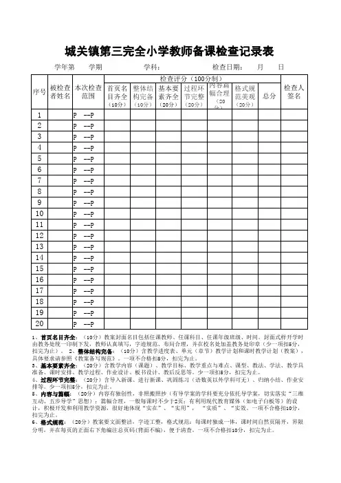 教师备课检查记录表