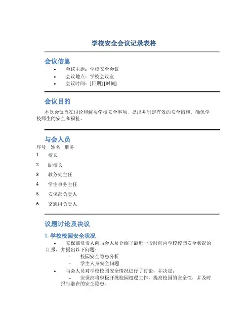 学校安全会议记录表格