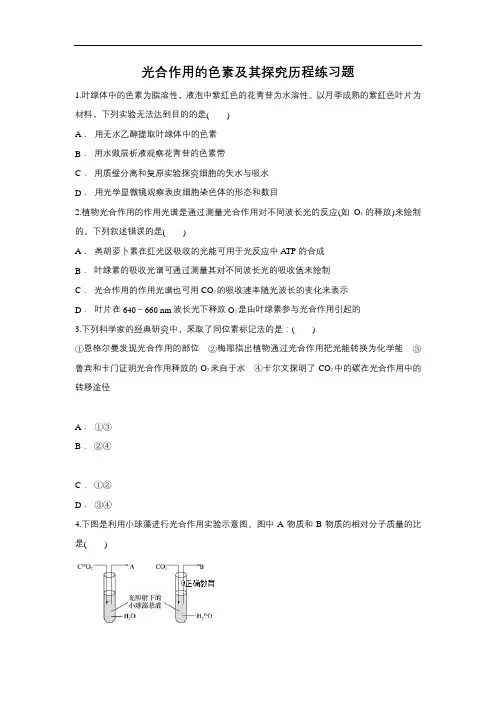 2019届高考生物一轮复习对点精选训练：光合作用的色素及其探究历程(含解析)