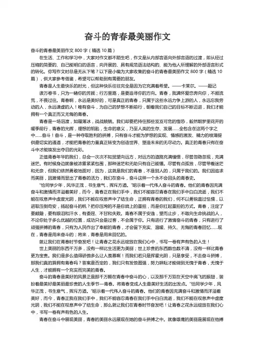 奋斗的青春最美丽作文800字（精选10篇）