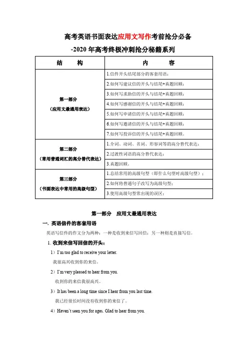 2020年高考英语书面表达应用文写作考前抢分必备