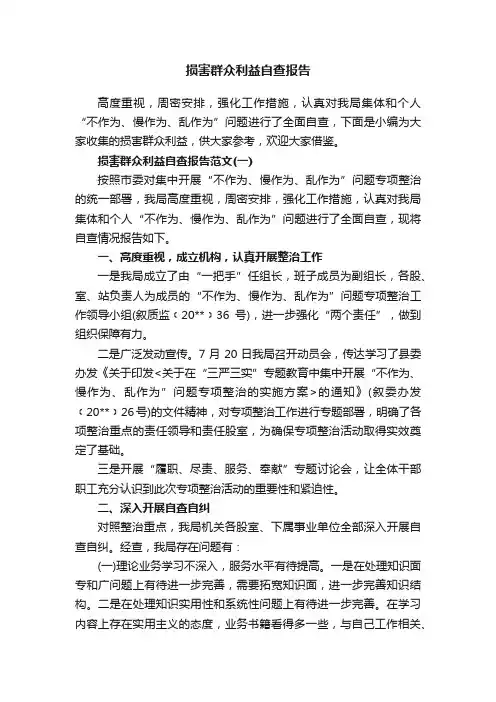 损害群众利益自查报告