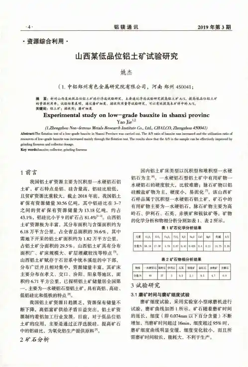 山西某低品位铝土矿试验研究