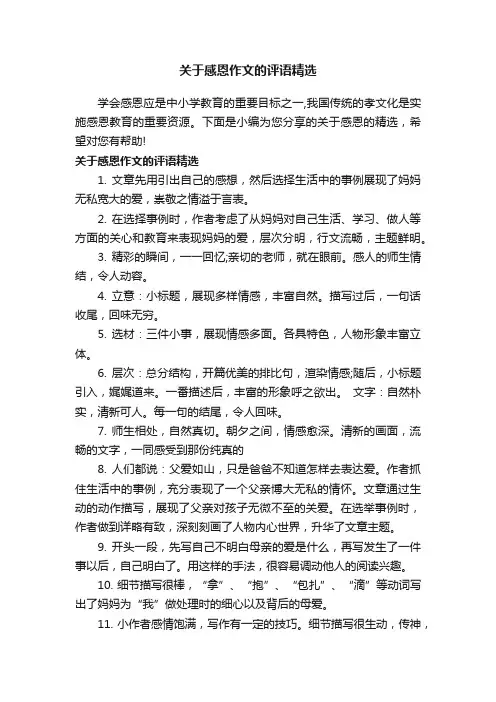 关于感恩作文的评语精选
