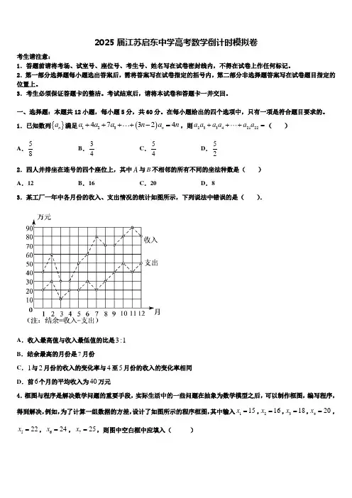 2025届江苏启东中学高考数学倒计时模拟卷含解析