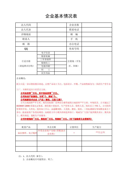 企业基本情况统计表(范本)