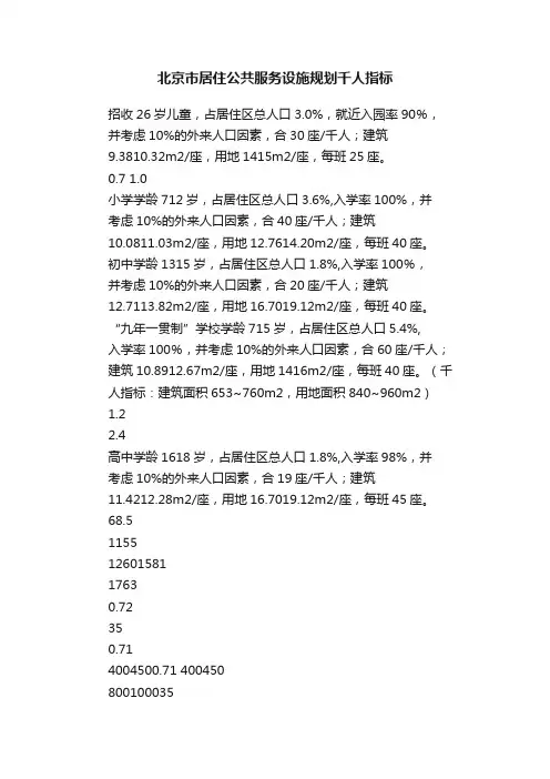 北京市居住公共服务设施规划千人指标