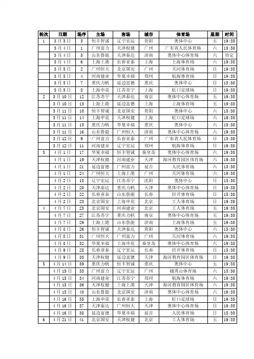2017年中超完整赛程表
