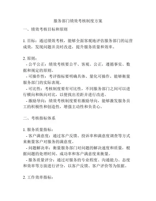 服务部门绩效考核制度方案