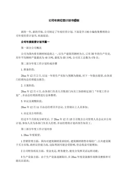 公司年度经营计划书模板