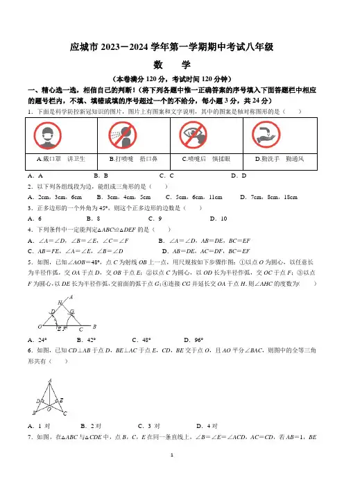 湖北省孝感市应城市2023-2024学年八年级上学期期中数学试题(含答案)