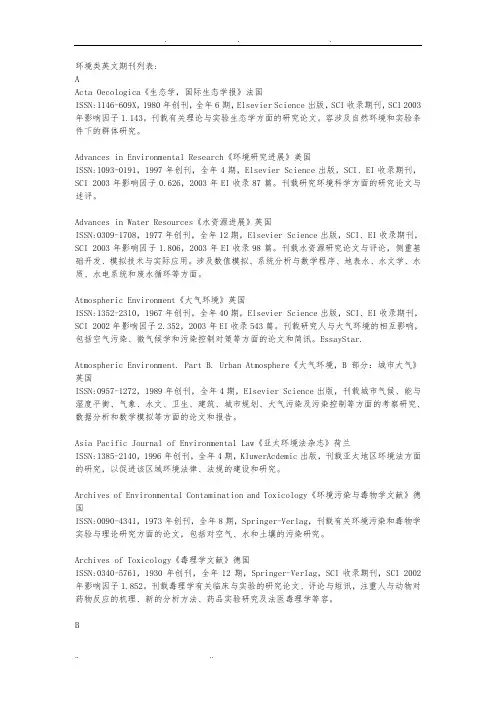 环境类英文期刊列表
