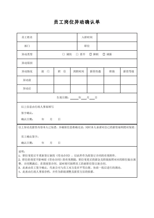 员工岗位异动确认表