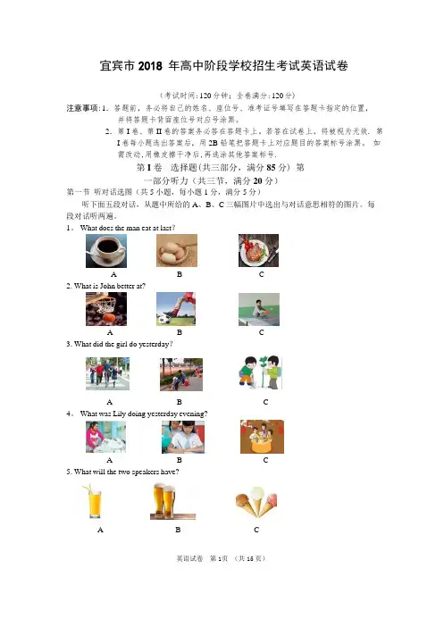 四川宜宾市2018年中考英语试题及答案(Word版)