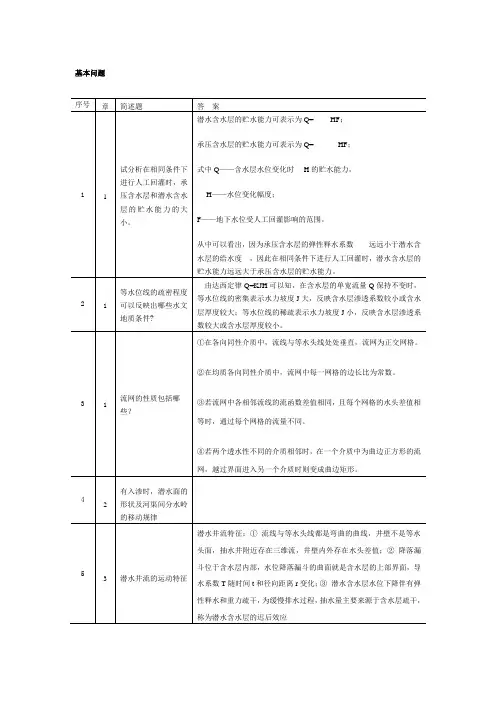 (完整版)地下水动力学知识点总结