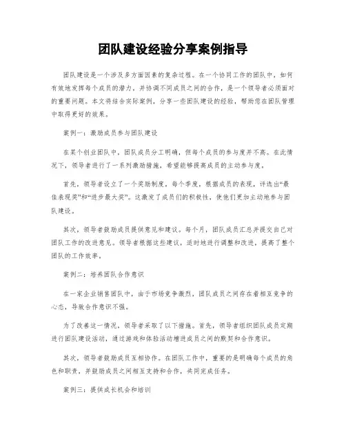 团队建设经验分享案例指导