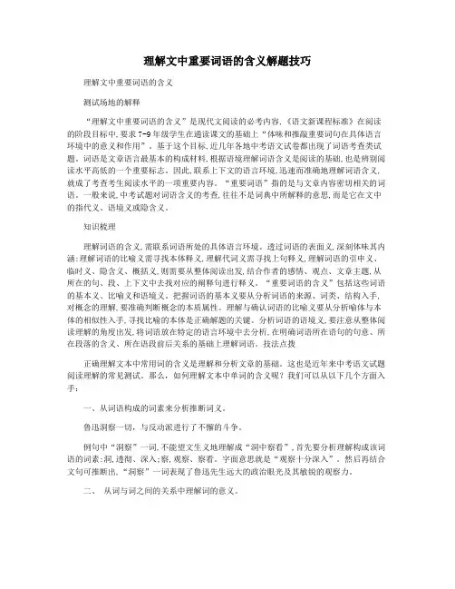 理解文中重要词语的含义解题技巧