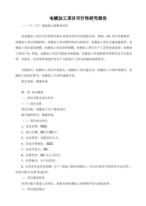 电镀加工项目可行性研究报告