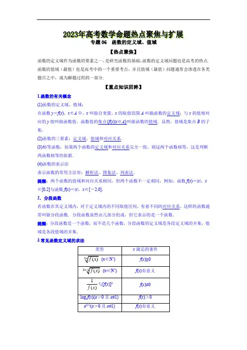 专题06  函数的定义域、值域--《2023年高考数学命题热点聚焦与扩展》【原卷版】