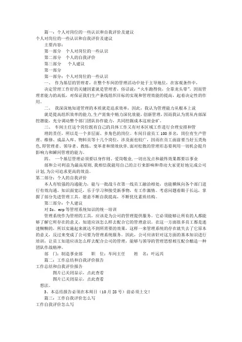 工作自我评价及建议(共9篇)