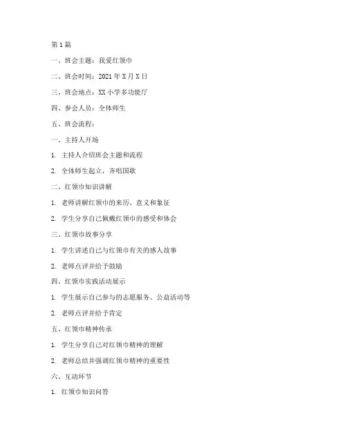 小学我爱红领巾班会记录(2篇)