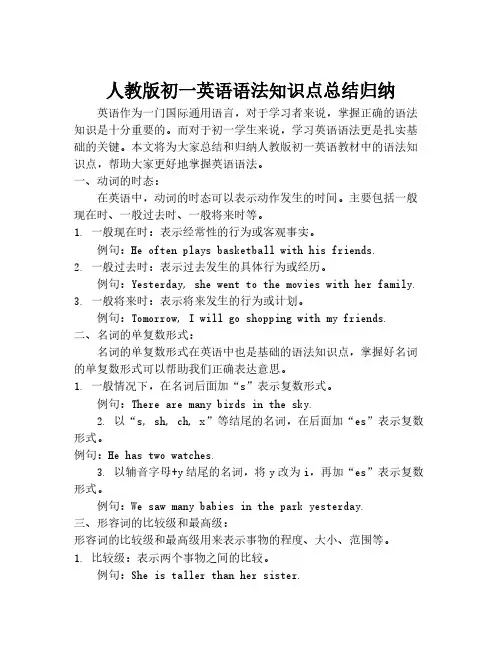 人教版初一英语语法知识点总结归纳