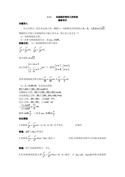人教新课标版-数学-高二-数学人教B版选修2-1素材 课前导引 2.3.2双曲线的简单几何性质