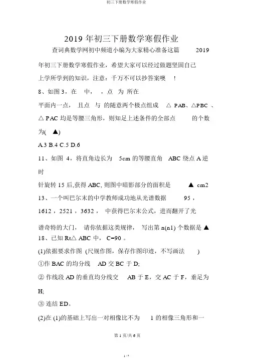 初三下册数学寒假作业