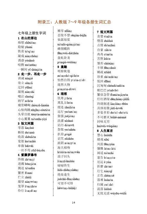 附录三：人教版7～9年级各册生词汇总