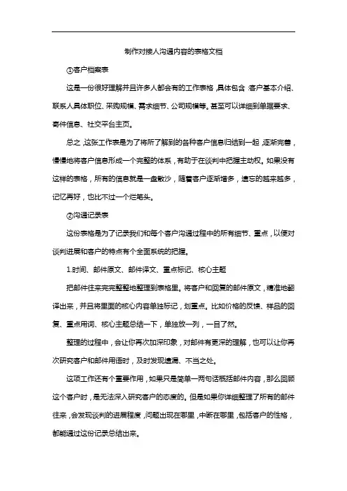 制作对接人沟通内容的表格文档