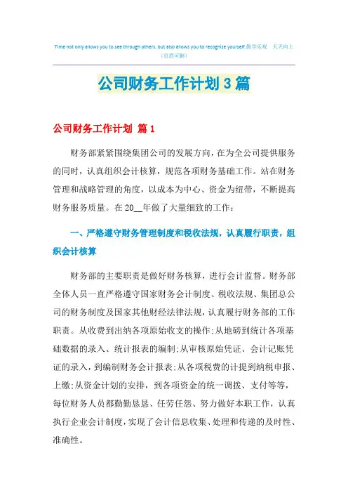 2021年公司财务工作计划3篇
