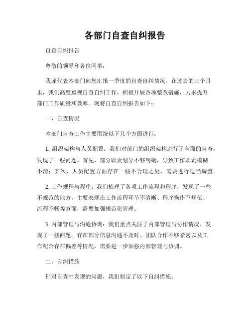 各部门自查自纠报告