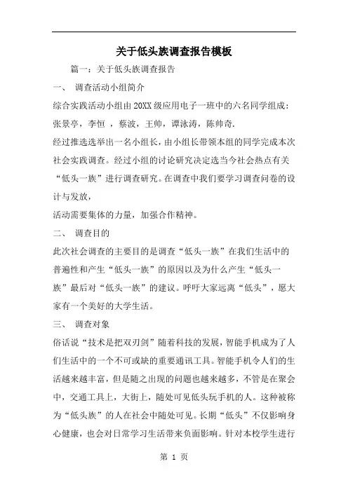 2019年关于低头族调查报告模板-范文资料