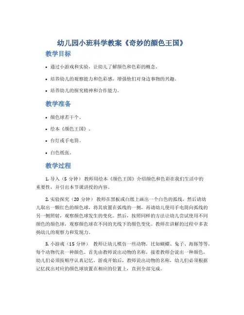 幼儿园小班科学教案《奇妙的颜色王国》