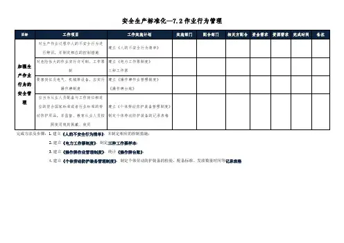 安全生产标准化—作业行为管理(解决方案)