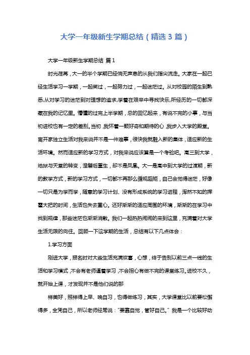 大学一年级新生学期总结(精选3篇)
