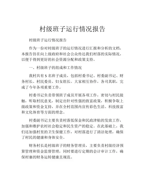 村级班子运行情况报告