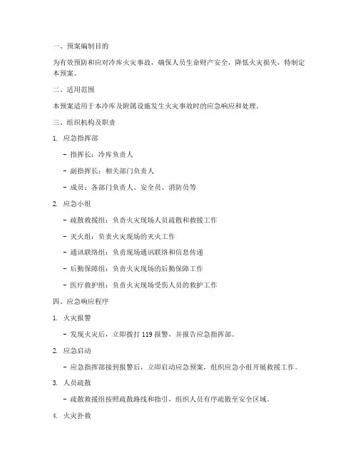 处置冷库火灾应急预案范文