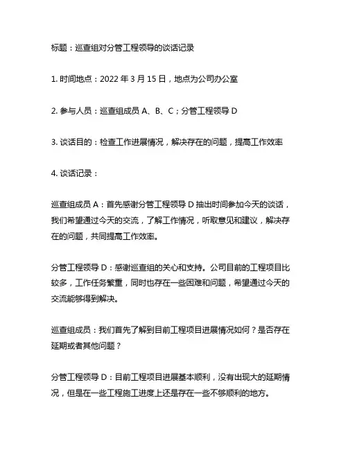 巡查组对分管工程领导的谈话记录范文