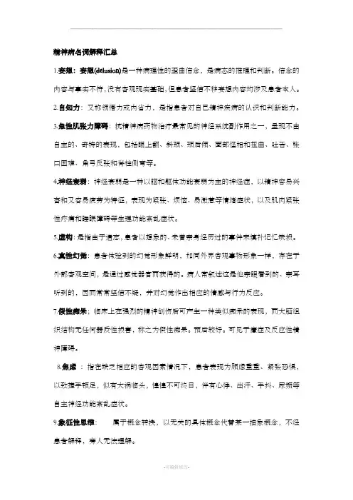 精神病名词解释汇总
