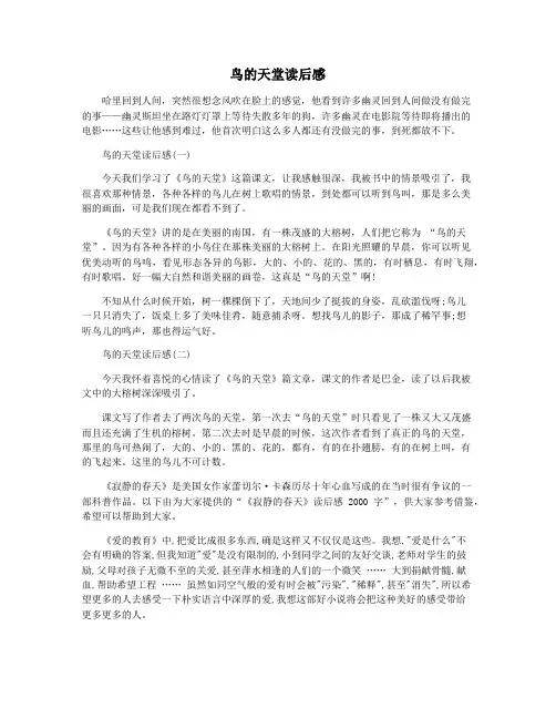 鸟的天堂读后感