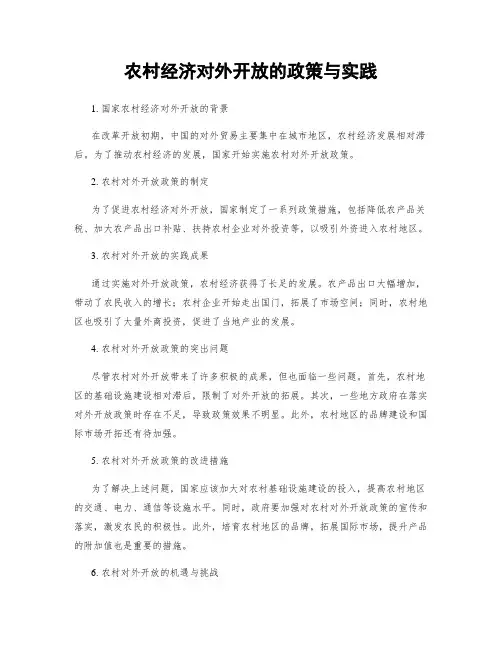 农村经济对外开放的政策与实践