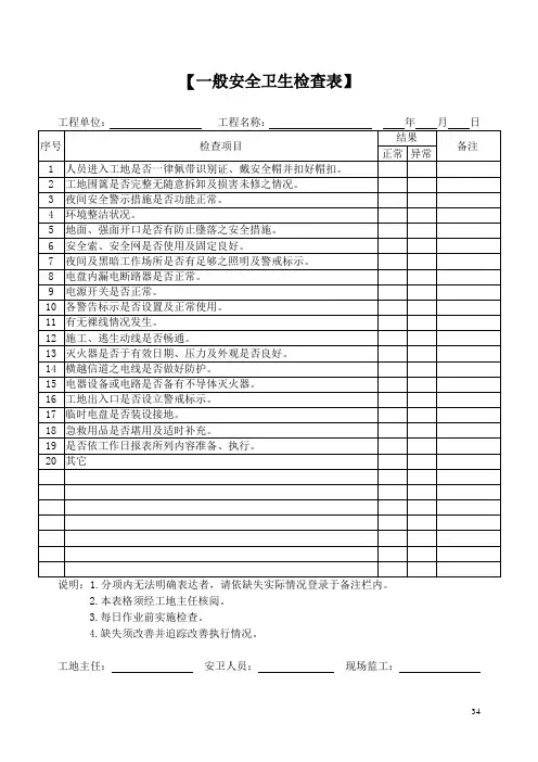 一般安全卫生检查表