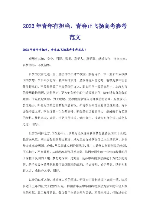 2023年青年有担当,青春正飞扬高考参考范文