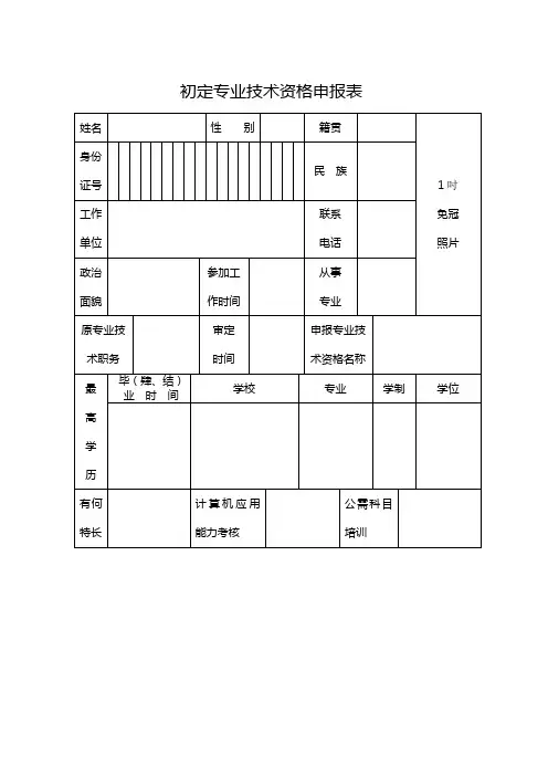 初定专业技术资格申报表(初级)